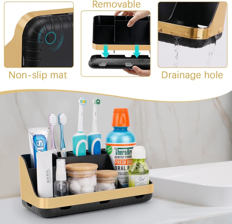 GFWARE Gold Toothbrush Holders for Bathrooms Countertop Organizer - Detachable 7 Slots Electric Toothbrush and Toothpaste Holder, Kids Organization and Storage, Restroom Accessories Vanity Stuff - Image 4